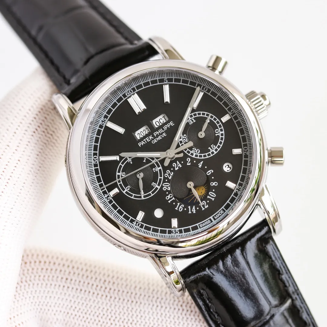 【Top Replica】💰4300! Patek Philippe Super Complication Chronograph Series! Careful work, details: 1: The team spent more than two years carefully designing, regardless of cost, daring to be the first, striving for perfection, overcoming many difficulties, and breaking through multiple layers of technical bottlenecks. The movement model is an upgraded version of CH 29-535, with hollowed out exquisite lumps, and stable quality! 2: Size 41mm, thickness 11mm! 3: The watch case is made of 316L all steel plated with nano-platinum watch technology. The ring is embellished with South African diamonds, which further highlights the noble atmosphere. The strap is matched with Italian first-layer calfskin! More elegant and classy! You deserve it! ⚠️Please look for exclusive quality! Factory quality! Welcome to reprint!
